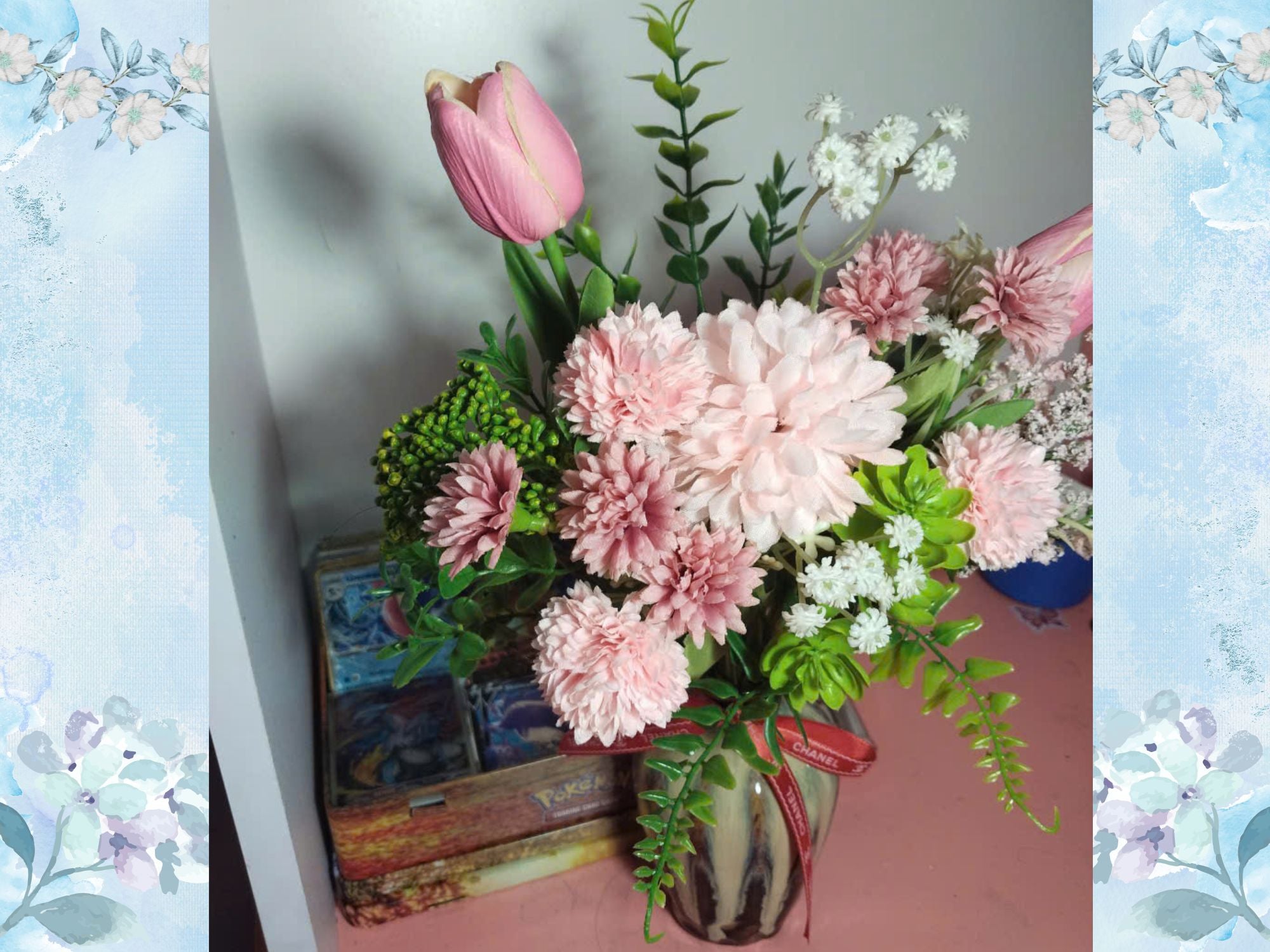 Premium Artificial Silk Flower Arrangement in Kiln-Glazed Ceramic Vase – Elegant Home & Office Decor