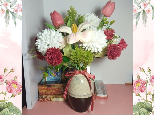 Artistic Silk Flower Display in Reactive Glaze Ceramic Vase – Refined Decorative Accent