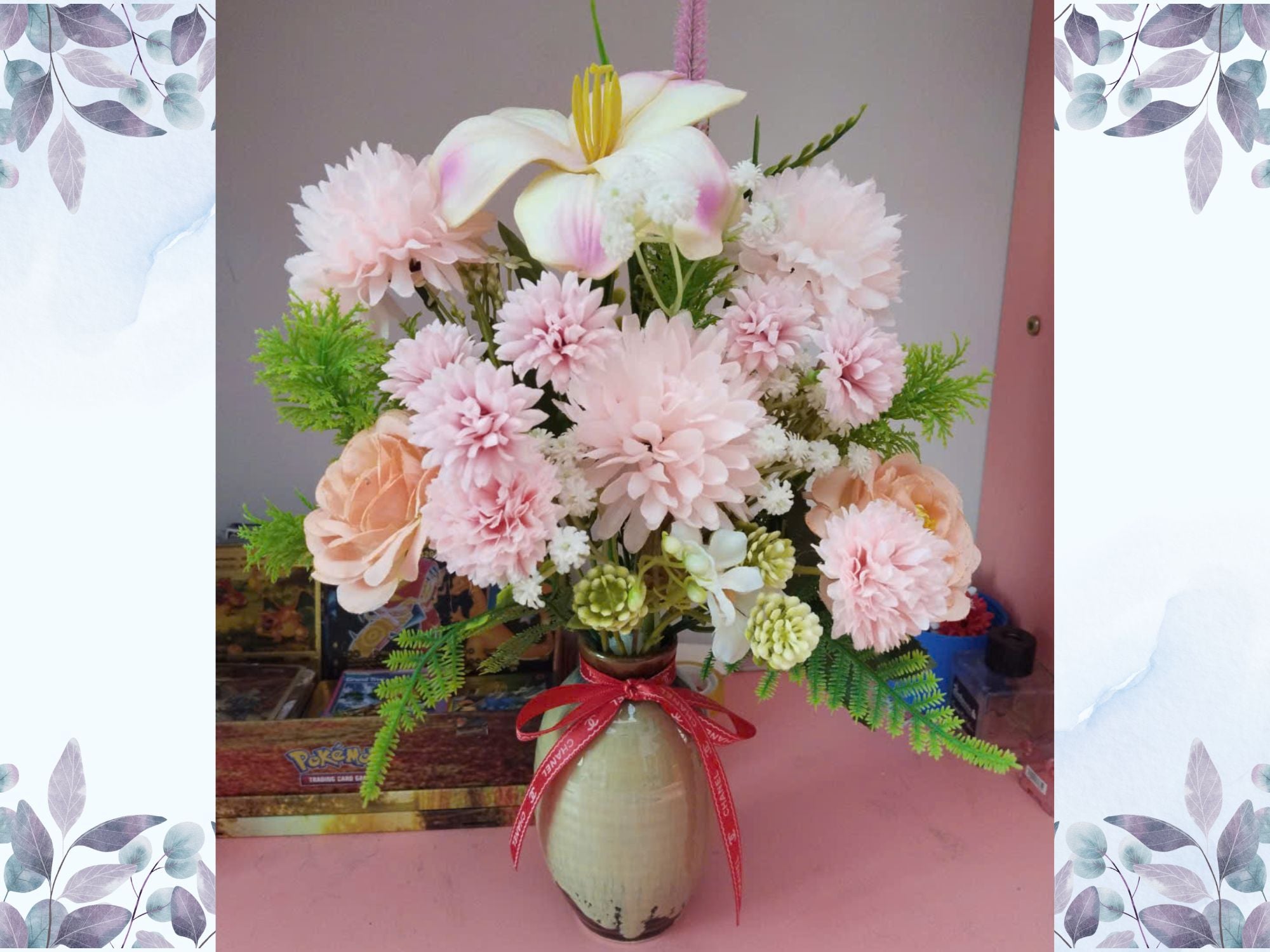 Luxury Silk Flower Arrangement with Mixed Florals in Artistic Ceramic Vase