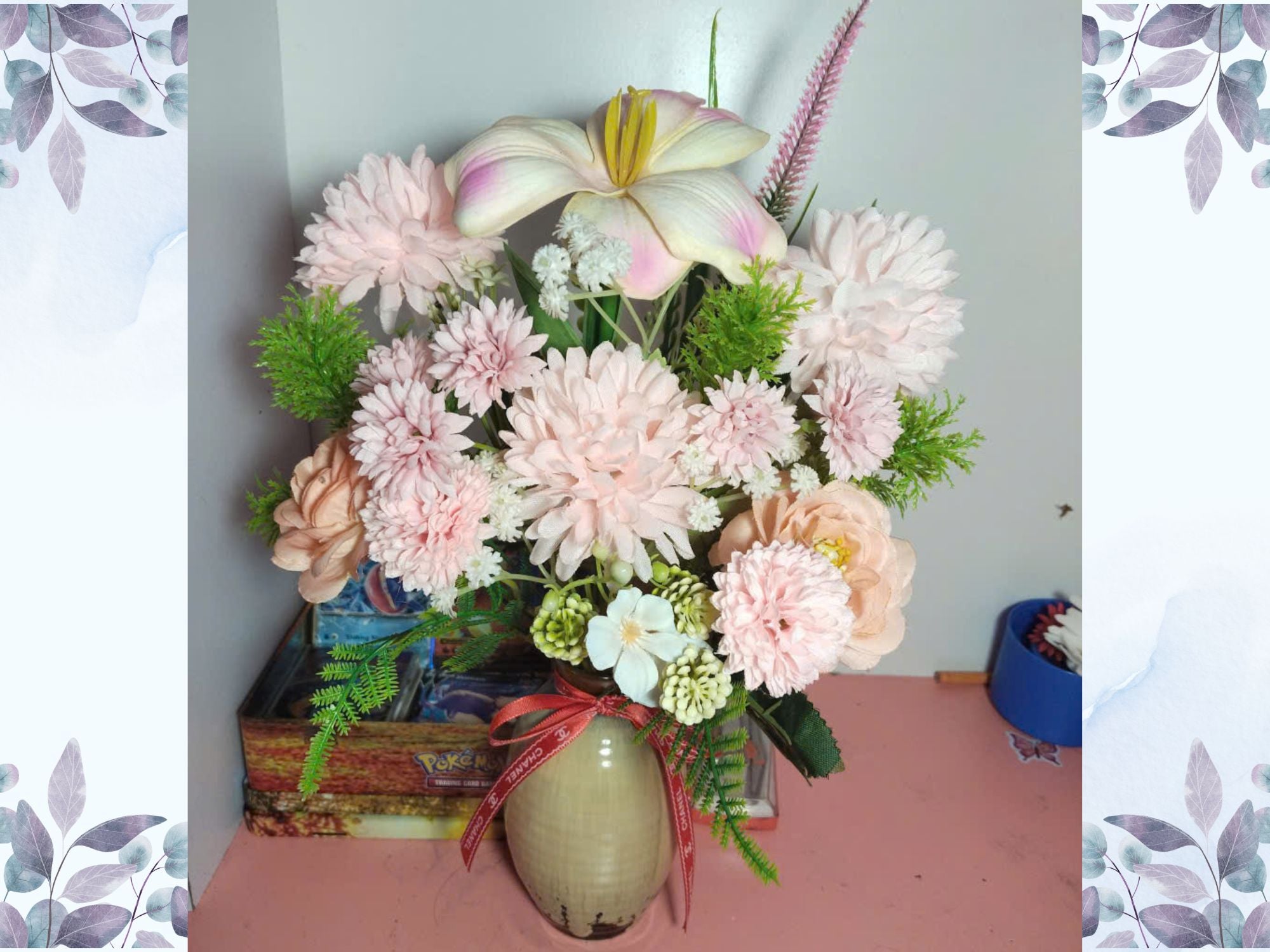 Luxury Silk Flower Arrangement with Mixed Florals in Artistic Ceramic Vase
