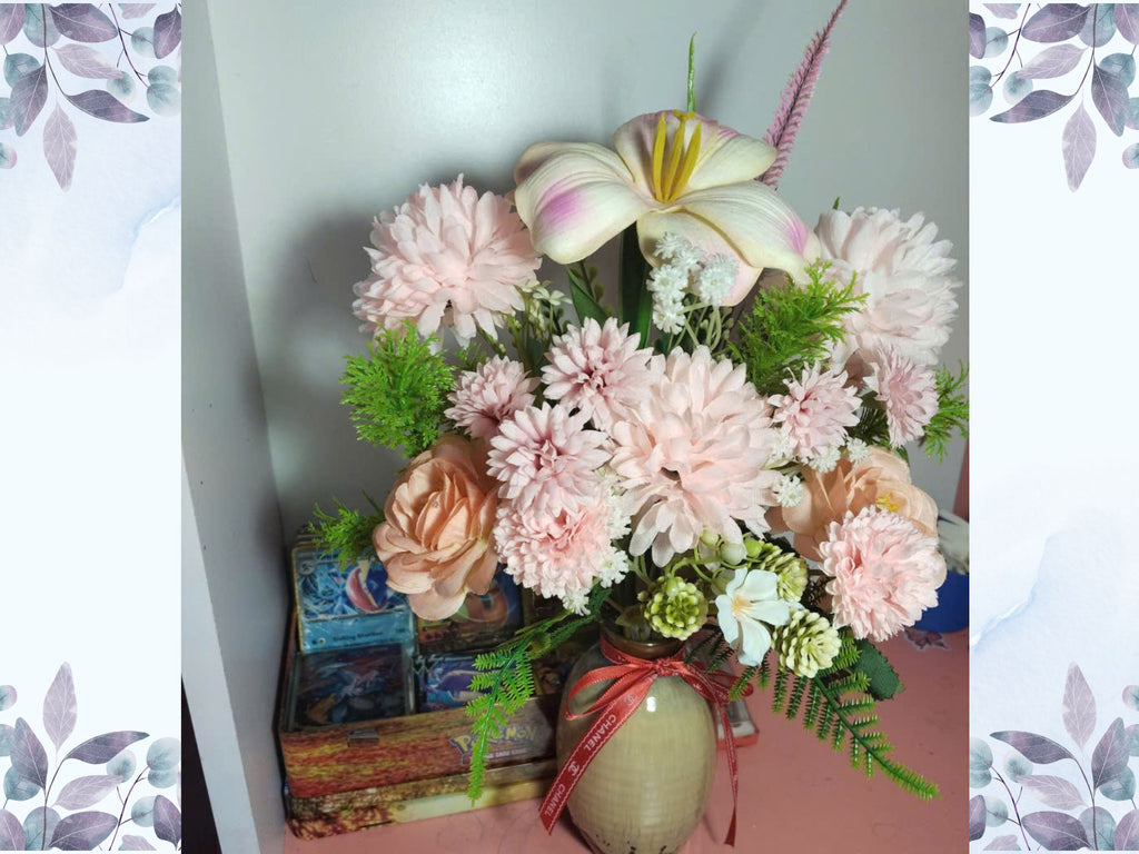 Luxury Silk Flower Arrangement with Mixed Florals in Artistic Ceramic Vase