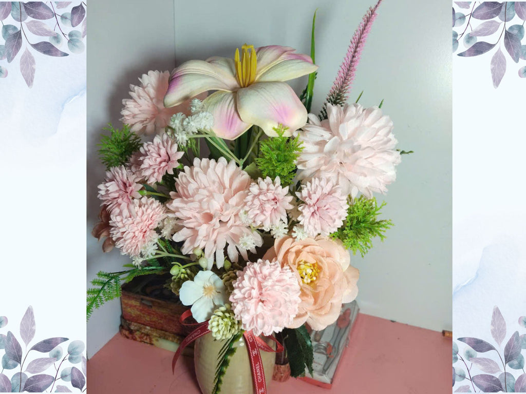 Luxury Silk Flower Arrangement with Mixed Florals in Artistic Ceramic Vase
