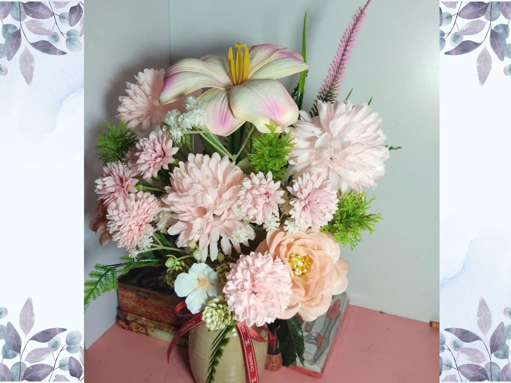 Luxury Silk Flower Arrangement with Mixed Florals in Artistic Ceramic Vase