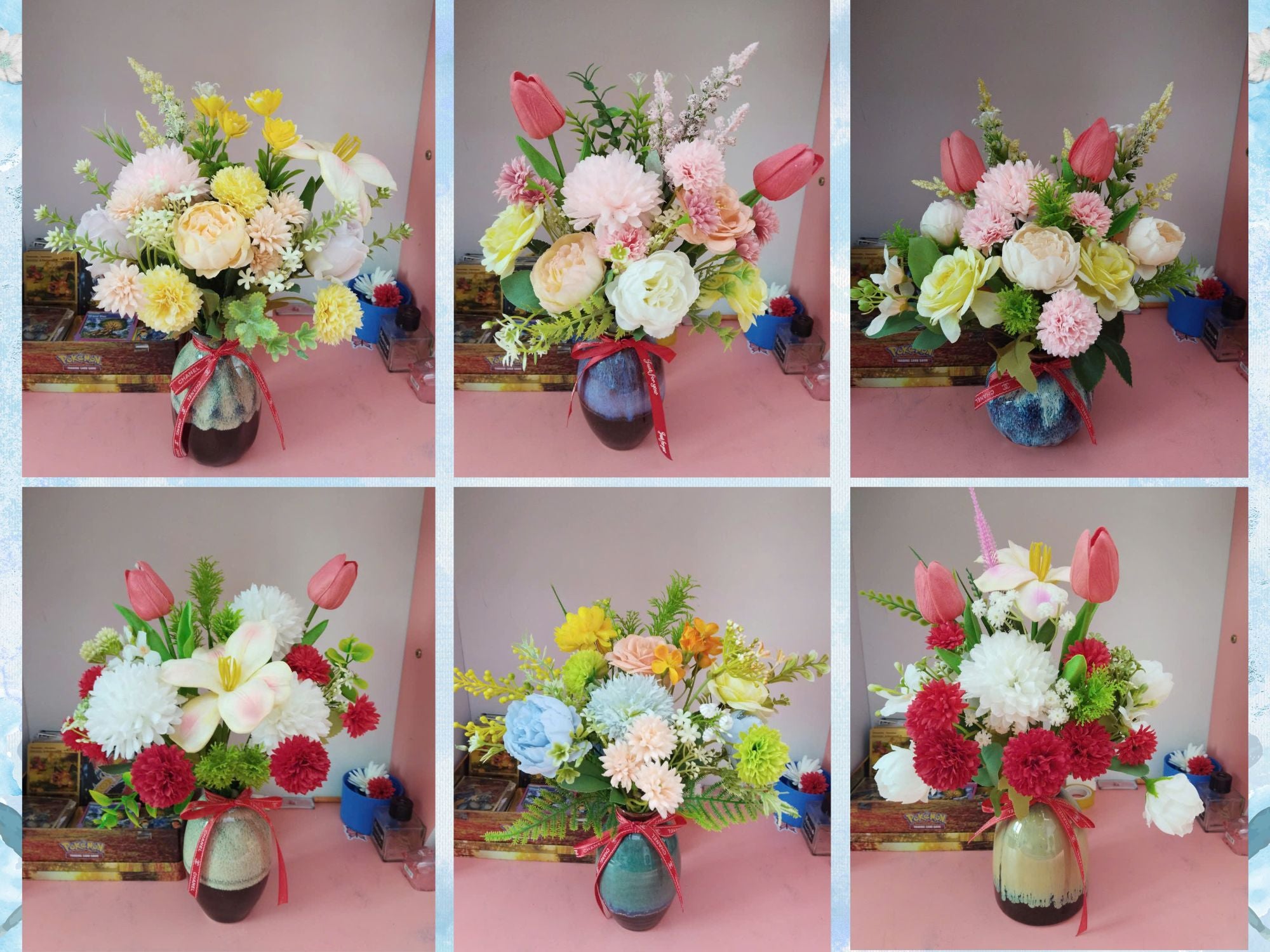 Artistic Silk Flower Arrangement in Luxury Reactive Glaze Vase 35-40cm, Gift Quality