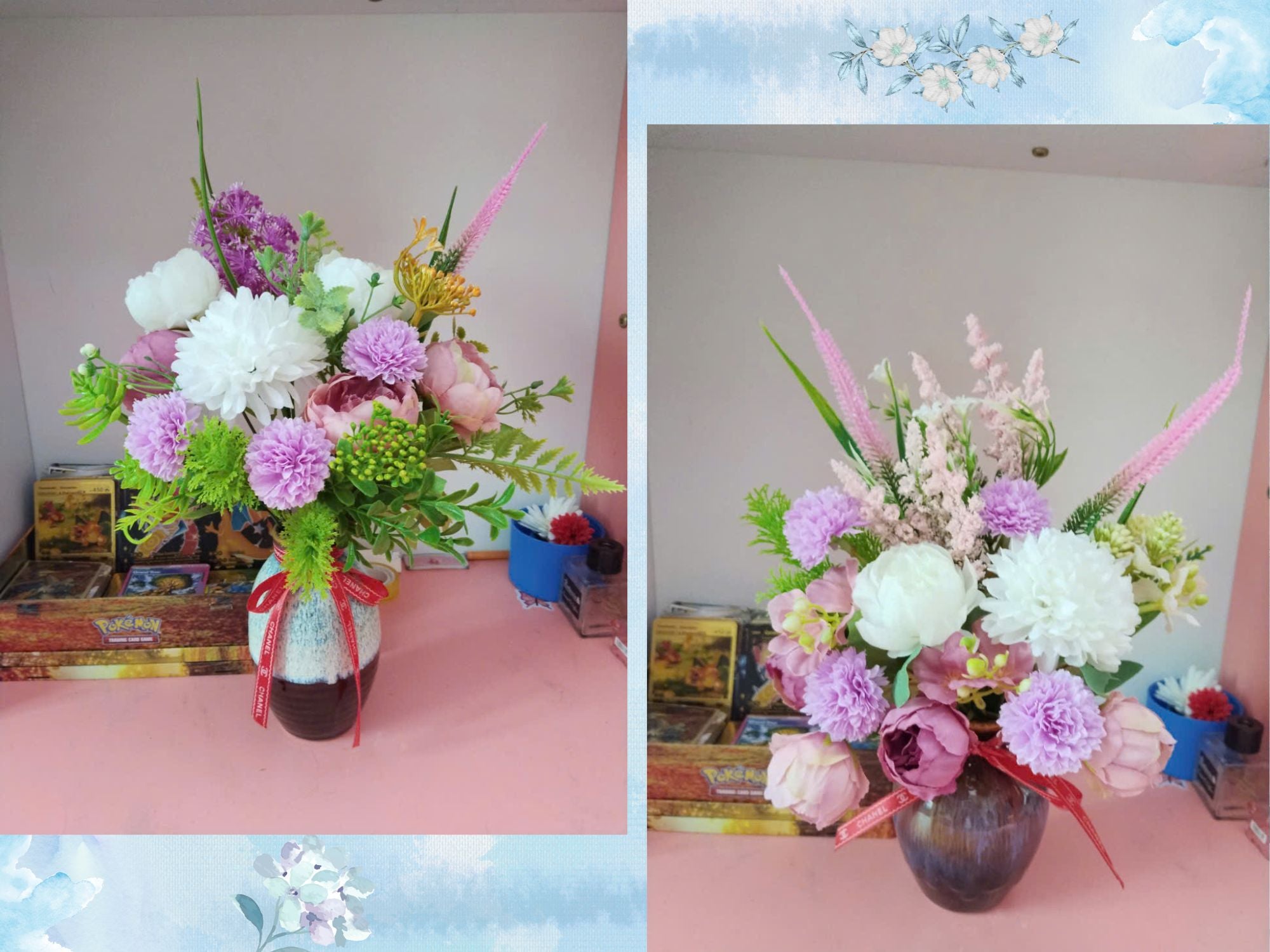Artistic Silk Flower Arrangement in Luxury Reactive Glaze Vase 35-40cm, Gift Quality