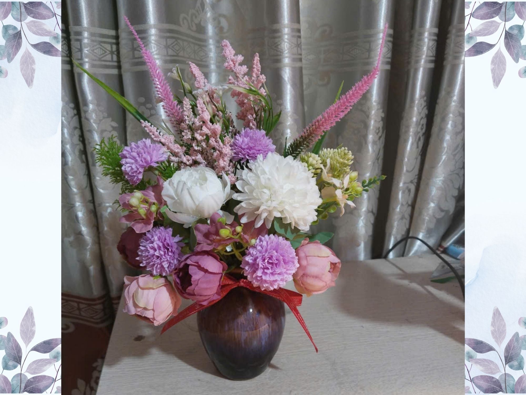 Refined Purple Silk Flower Arrangement in Reactive Glaze Ceramic Vase