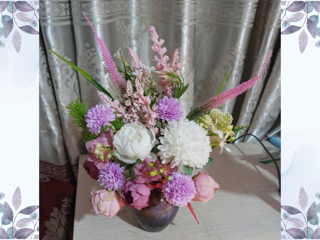 Refined Purple Silk Flower Arrangement in Reactive Glaze Ceramic Vase