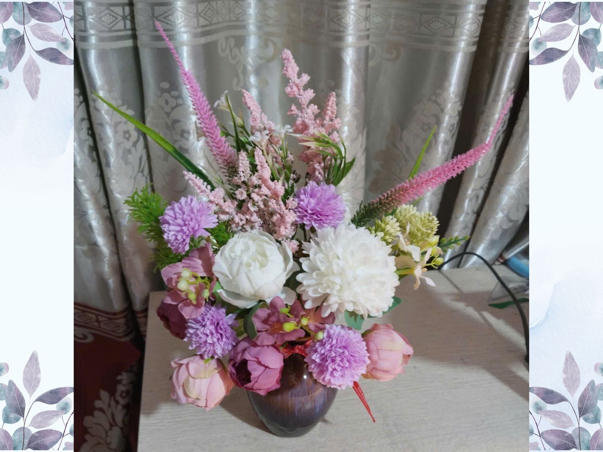 Refined Purple Silk Flower Arrangement in Reactive Glaze Ceramic Vase