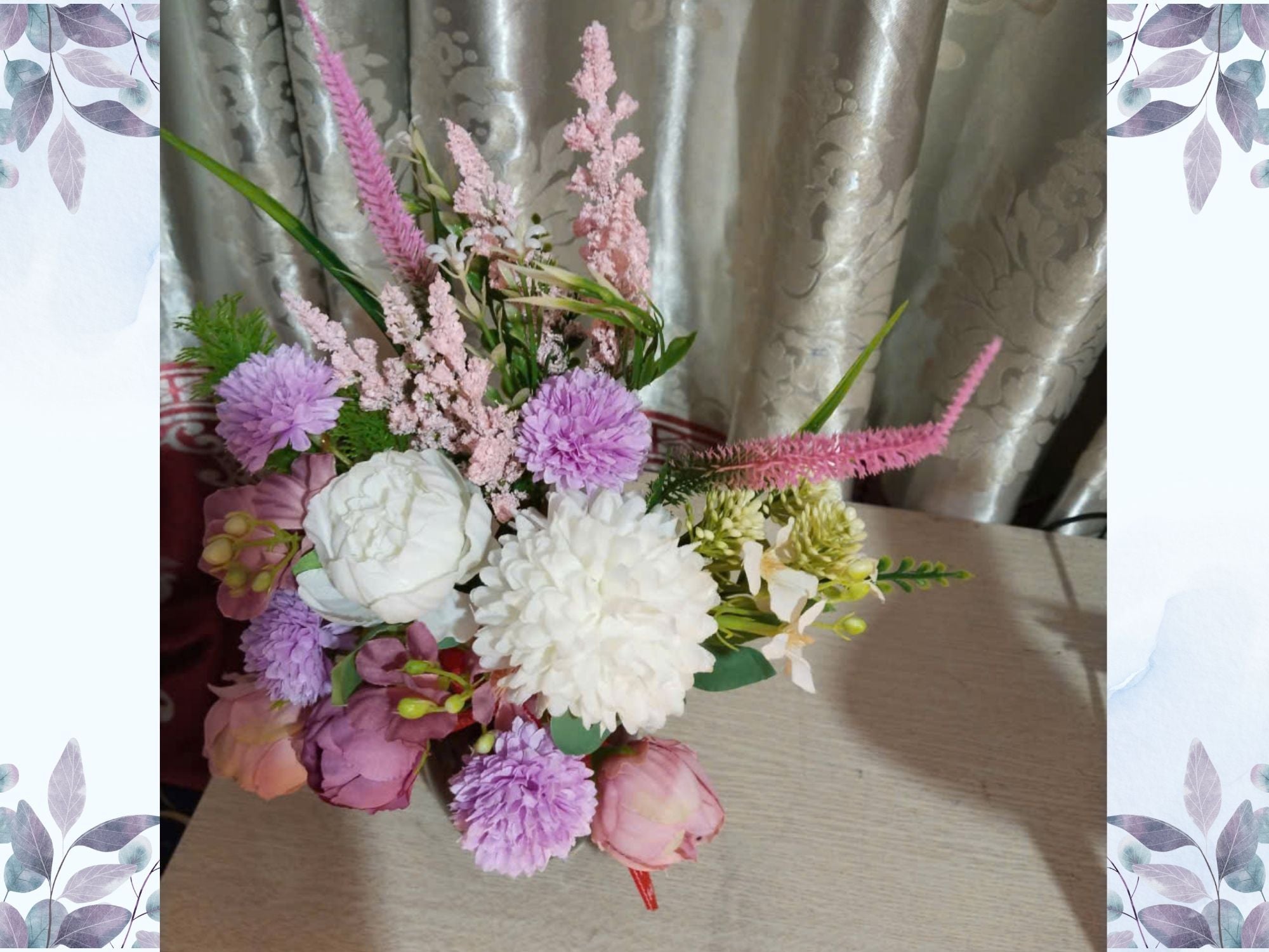 Refined Purple Silk Flower Arrangement in Reactive Glaze Ceramic Vase