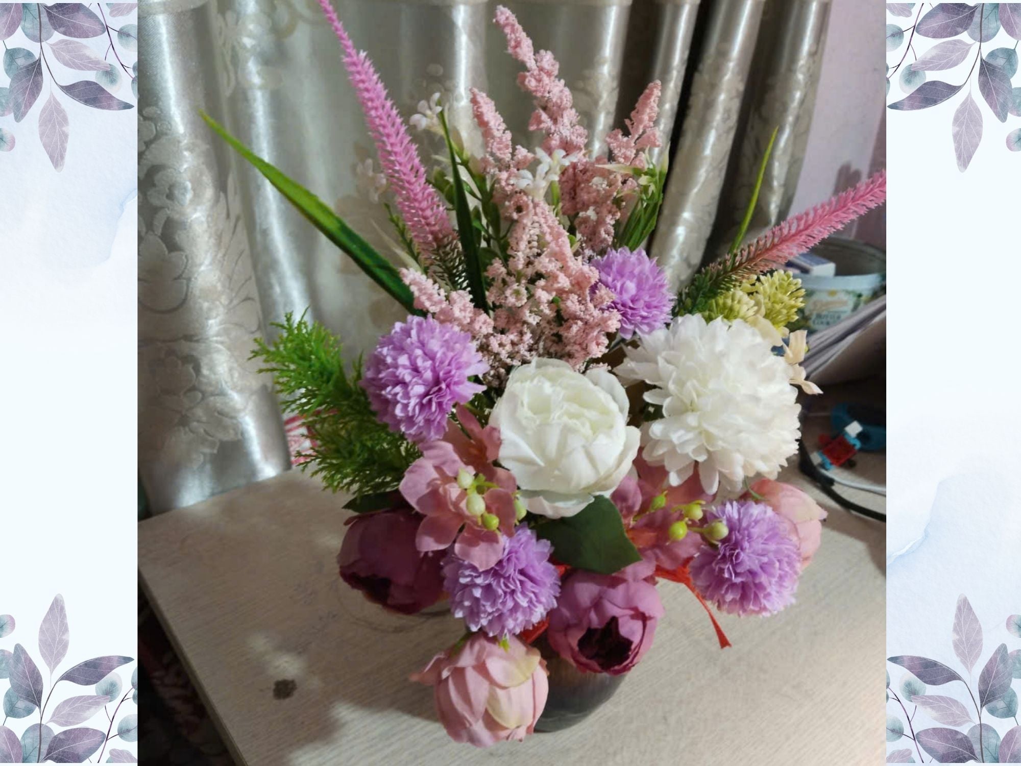 Refined Purple Silk Flower Arrangement in Reactive Glaze Ceramic Vase