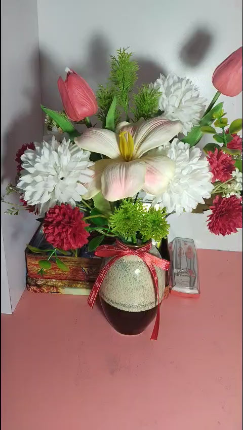 Artistic Silk Flower Display in Reactive Glaze Ceramic Vase – Refined Decorative Accent