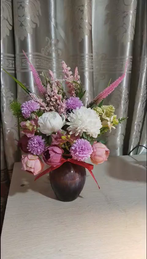 Refined Purple Silk Flower Arrangement in Reactive Glaze Ceramic Vase